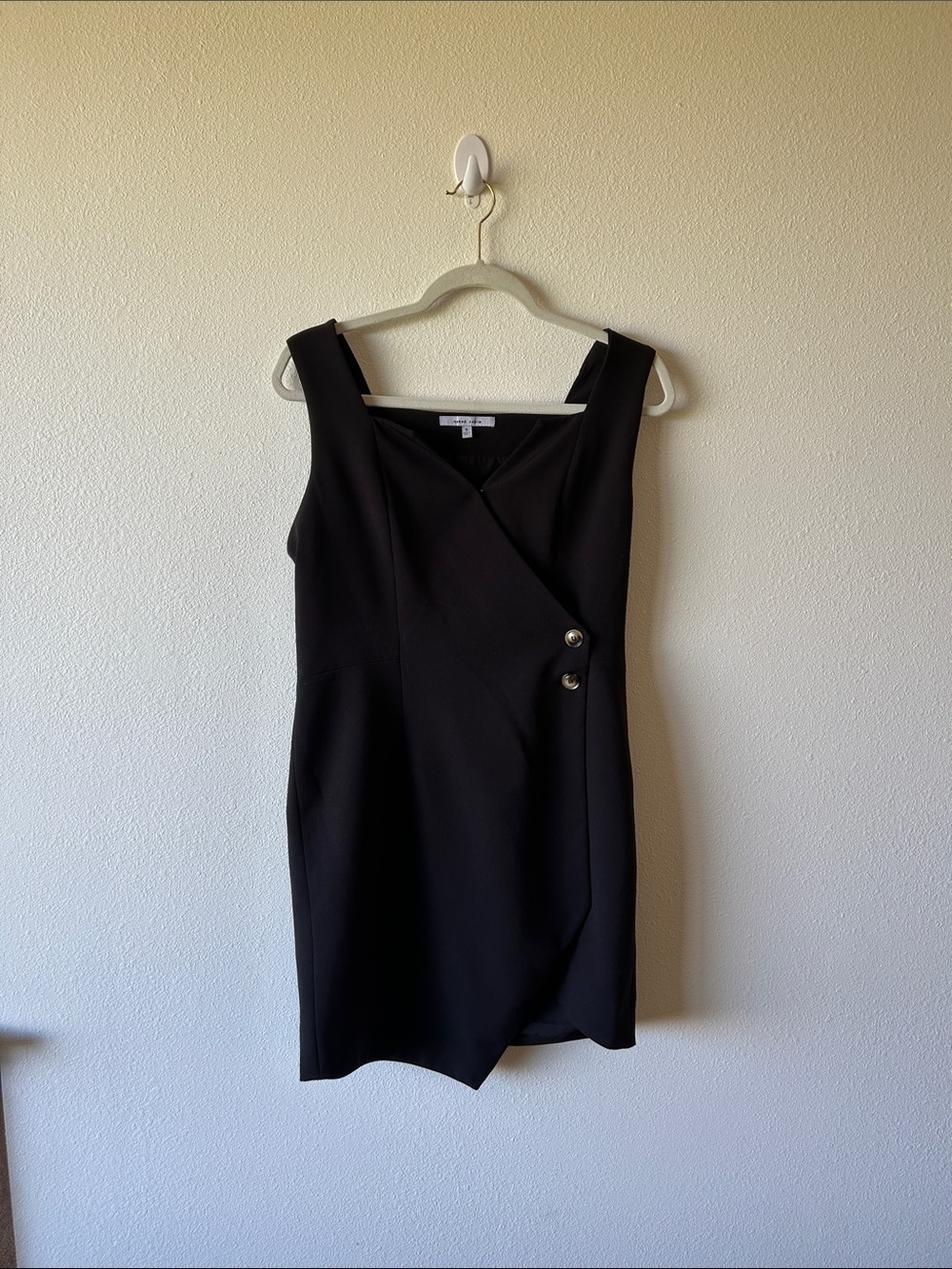 Naked Zebra Asymmetrical Wrap Black Dress.